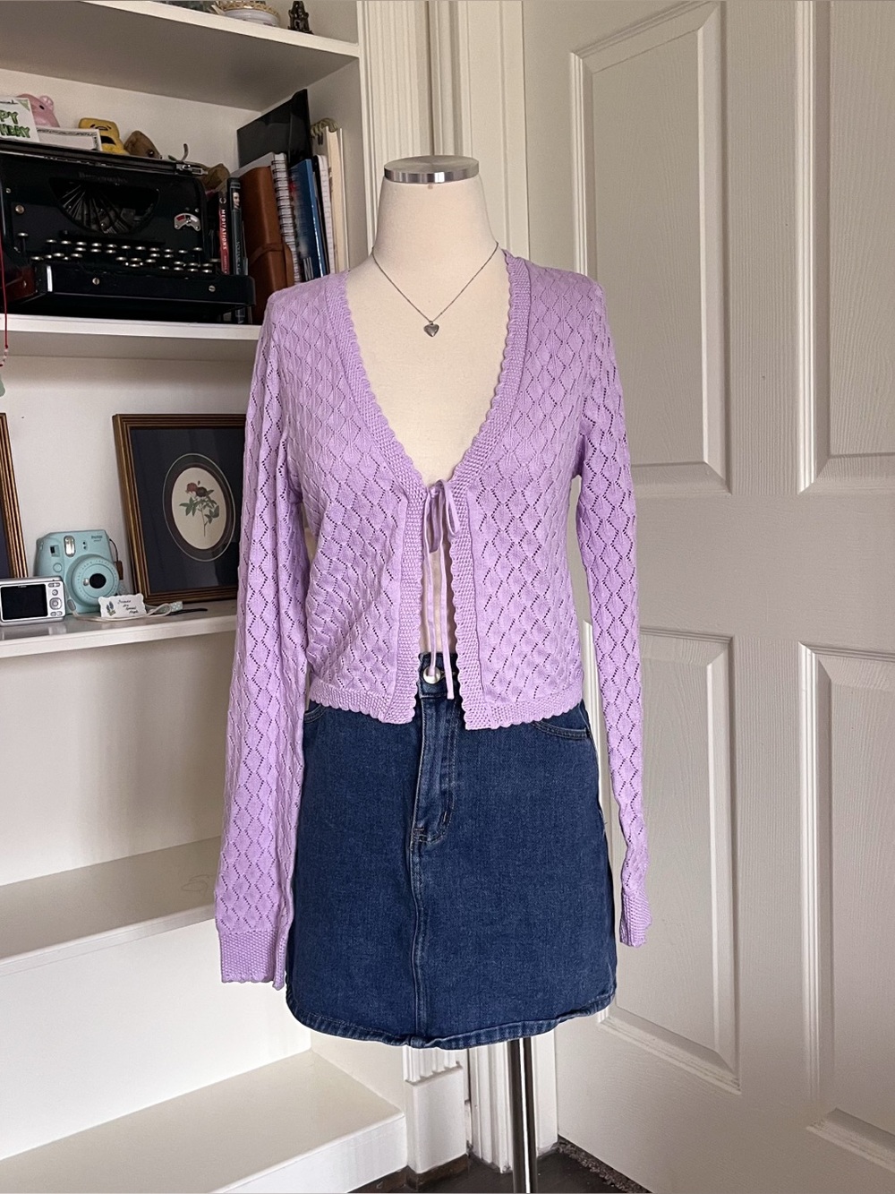 Lulu's Lilac Open-Knit Tie-Front Cardigan